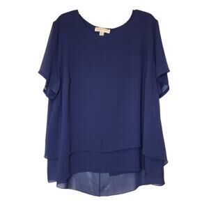 Michael Kors Women’s Plus 2X Navy Blue Blouse 100% Polyester Machine Washable